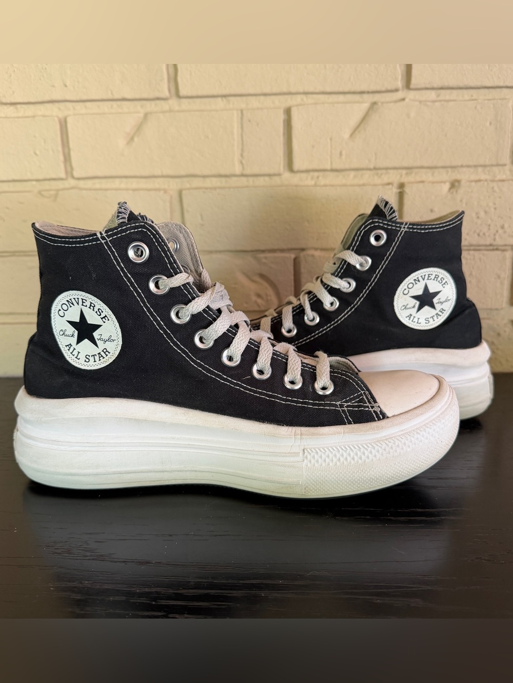 Converse Womens 8.5 All Star Move Platform Shoes Black White Hi Top Sneakers